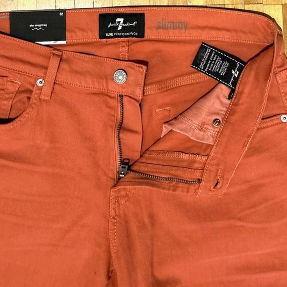 WOMENS 7 FOR ALL MANKIND SLIMMY CORAL DENIM JEANS SIZE 32/34 - Picture 4 of 6